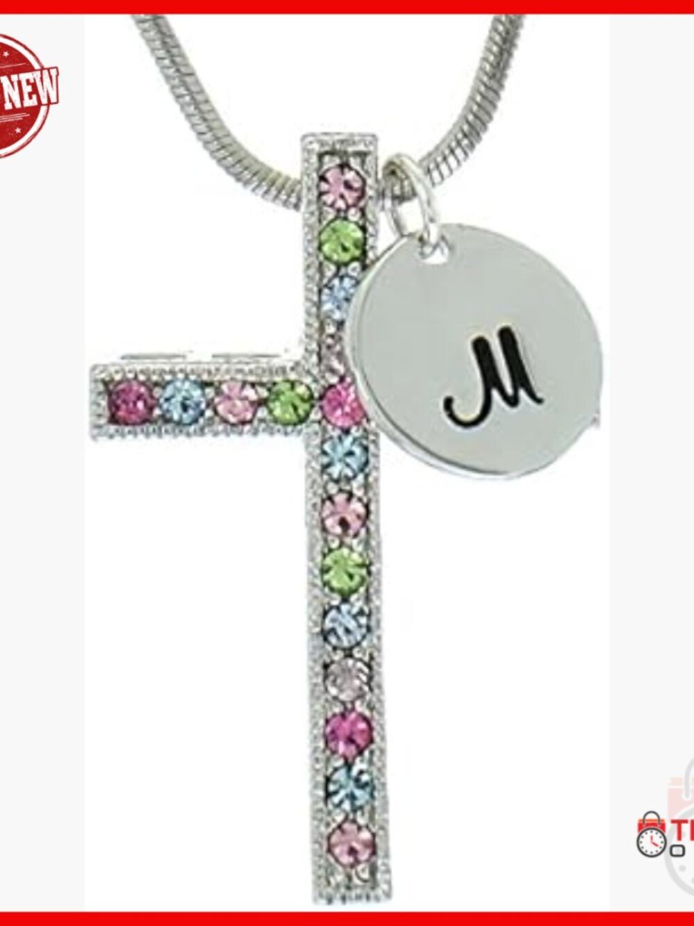 Sterling Silver Personalized Initial Charm Necklace with Crystal Pendant